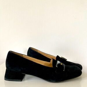 Ferragamo Vintage black suede block heel loafers